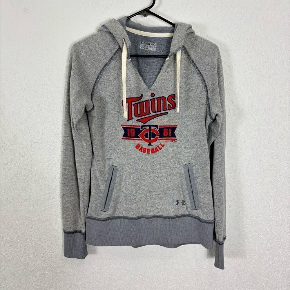 Under Armour Minnesota Twins Grey Terry Cloth Hooded Pullover Sweatshirt Size S